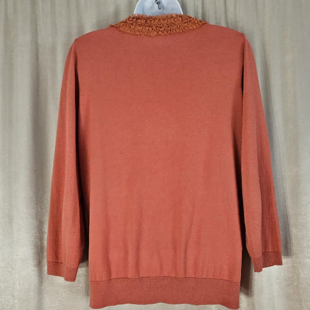 NWOT Talbots orange ruffled silk cotton cardigan sweater Womens Medium - Picture 2 of 7